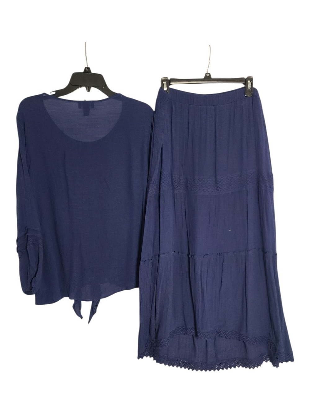 I.N. Studio Navy Blue 2 Pc Maxi Skirt Set XL Boho Tiered Lace